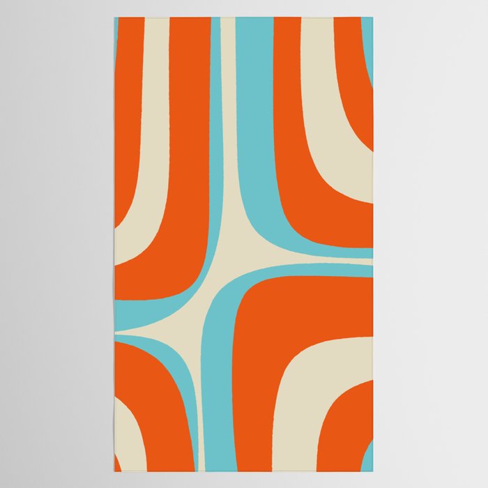Mid Century Modern Retro Groove Modernist Abstract Pattern in Orange Blue Beige Tablecloth Gallery Image 2