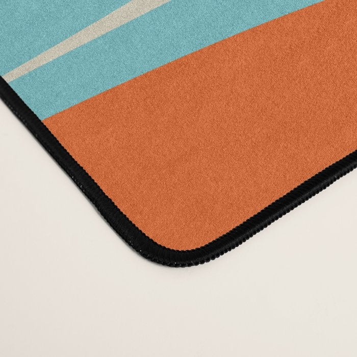 Mid Century Modern Retro Groove Modernist Abstract Pattern in Orange Blue Beige Desk Mat Gallery Image 4