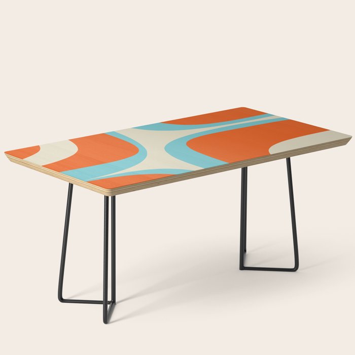 Mid Century Modern Retro Groove Modernist Abstract Pattern in Orange Blue Beige Coffee Table Gallery Image 1