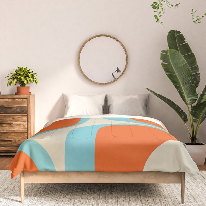 Mid Century Modern Retro Groove Modernist Abstract Pattern in Orange Blue Beige Comforter Gallery Image 3