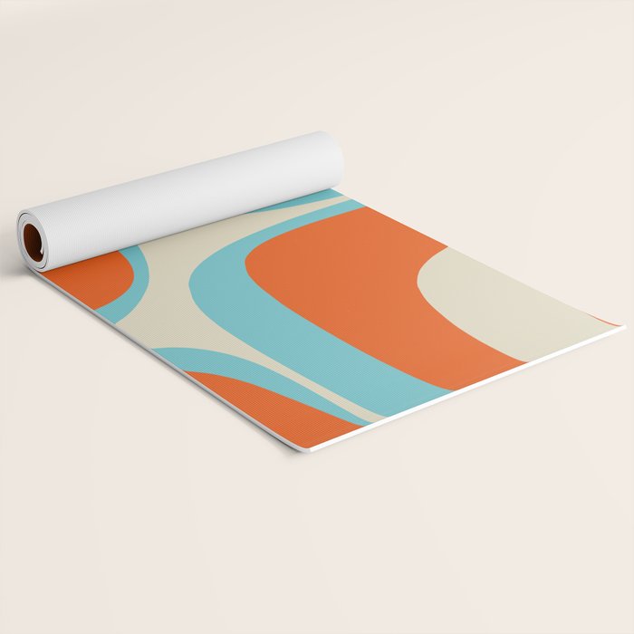 Mid Century Modern Retro Groove Modernist Abstract Pattern in Orange Blue Beige Yoga Mat Gallery Image 2