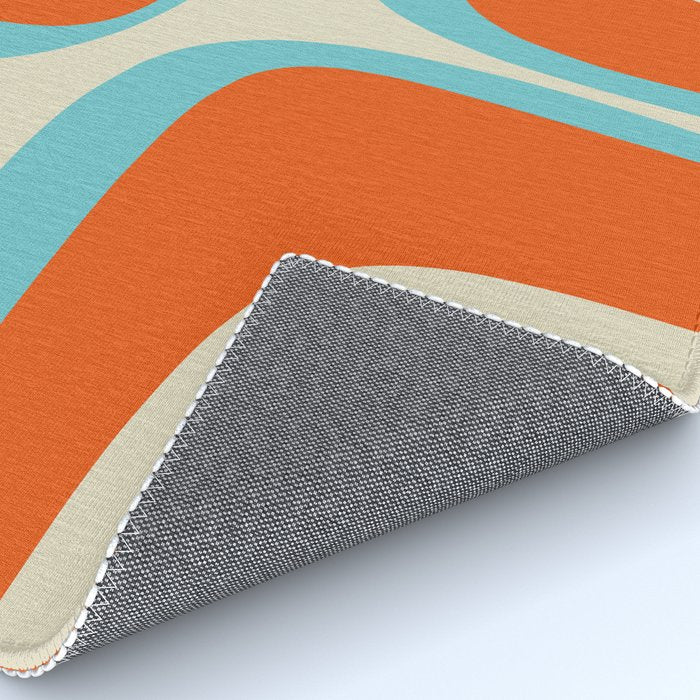 Mid Century Modern Retro Groove Modernist Abstract Pattern in Orange Blue Beige Rug Gallery Image 4