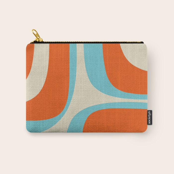 Mid Century Modern Retro Groove Modernist Abstract Pattern in Orange Blue Beige Carry All Pouch Gallery Image 1