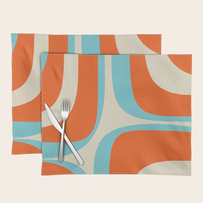 Mid Century Modern Retro Groove Modernist Abstract Pattern in Orange Blue Beige Placemat Gallery Image 1