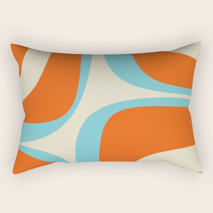 Mid Century Modern Retro Groove Modernist Abstract Pattern in Orange Blue Beige Rectangular Pillow Gallery Image 1