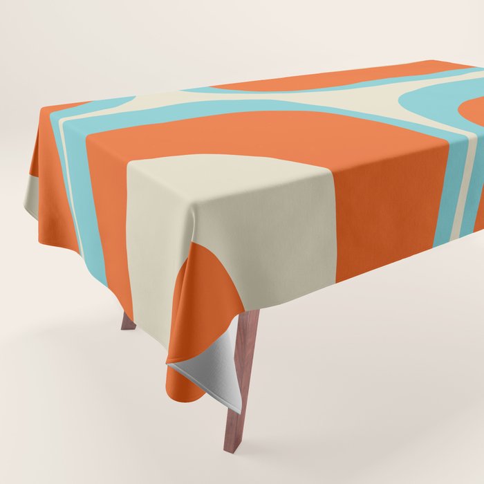 Mid Century Modern Retro Groove Modernist Abstract Pattern in Orange Blue Beige Tablecloth Gallery Image 1