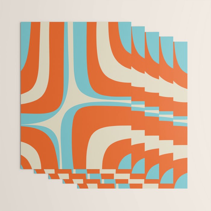 Mid Century Modern Retro Groove Modernist Abstract Pattern in Orange Blue Beige Wrapping Paper Gallery Image 3