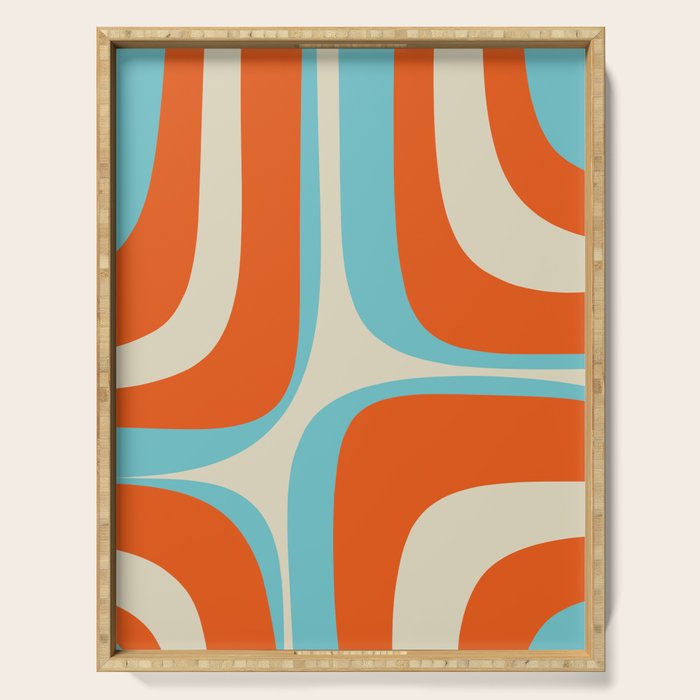 Mid Century Modern Retro Groove Modernist Abstract Pattern in Orange Blue Beige Serving Tray Gallery Image 1