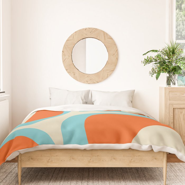 Mid Century Modern Retro Groove Modernist Abstract Pattern in Orange Blue Beige Duvet Cover Gallery Image 3