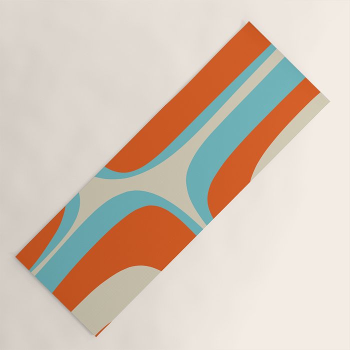 Mid Century Modern Retro Groove Modernist Abstract Pattern in Orange Blue Beige Yoga Mat Gallery Image 1