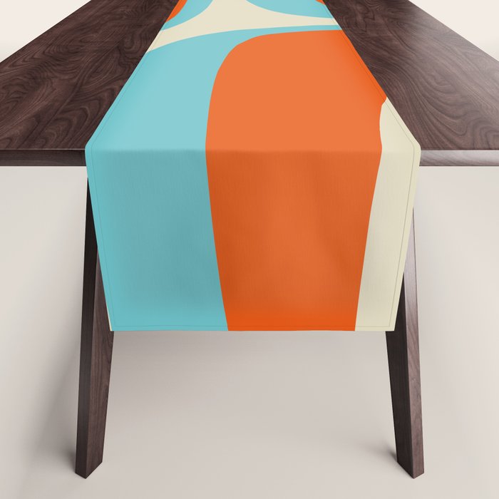 Mid Century Modern Retro Groove Modernist Abstract Pattern in Orange Blue Beige Table Runner Gallery Image 1