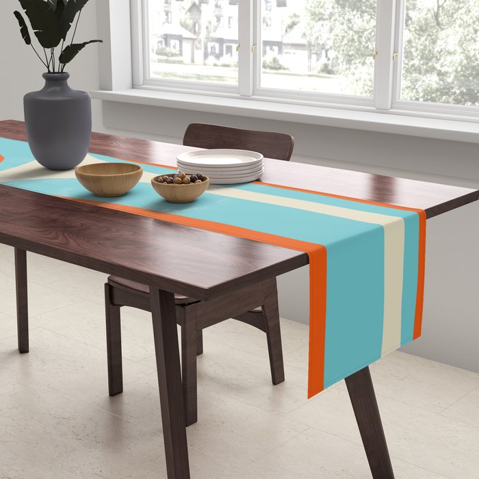 Mid Century Modern Retro Groove Modernist Abstract Pattern in Orange Blue Beige Table Runner Gallery Image 2