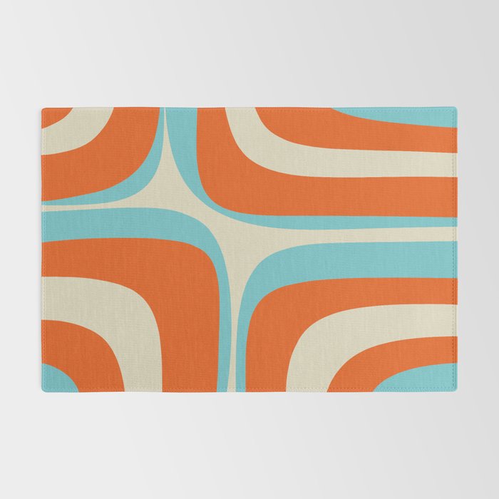 Mid Century Modern Retro Groove Modernist Abstract Pattern in Orange Blue Beige Rug Gallery Image 2