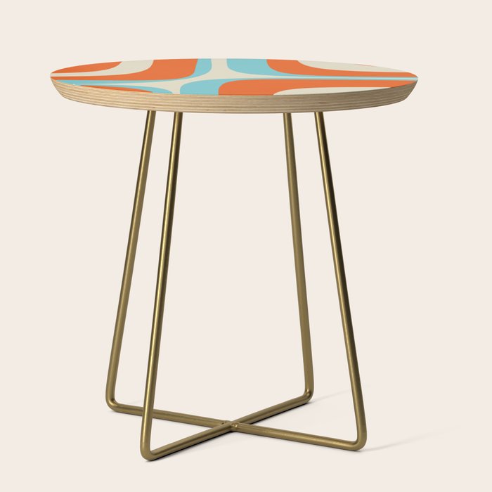 Mid Century Modern Retro Groove Modernist Abstract Pattern in Orange Blue Beige Side Table Gallery Image 1