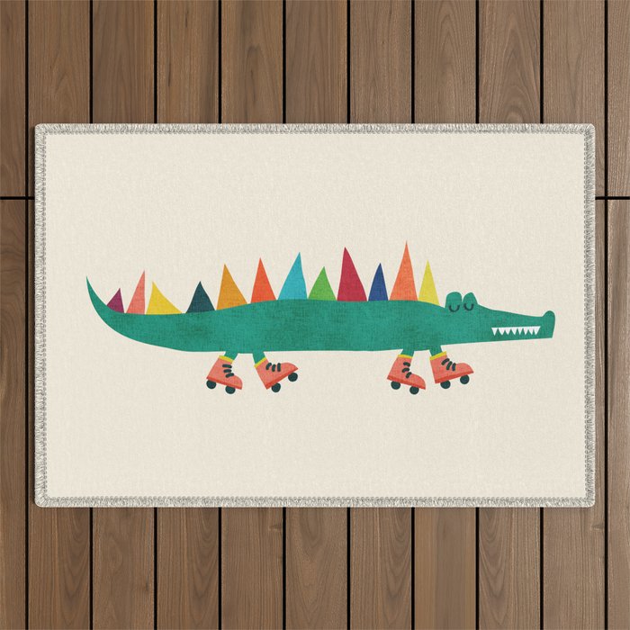 Crocodile on Roller Skates Outdoor Rug Gallery Image 1