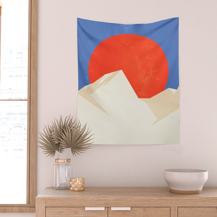 The Japanese Sun | Vintage Minimal Mount Fuji Landscape Wall Tapestry Gallery Image 2