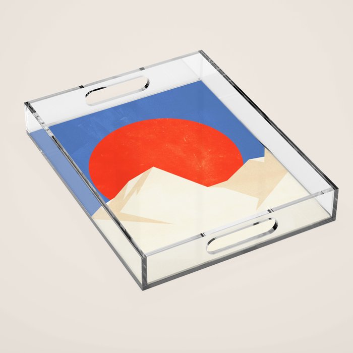 The Japanese Sun | Vintage Minimal Mount Fuji Landscape Acrylic Tray Gallery Image 1