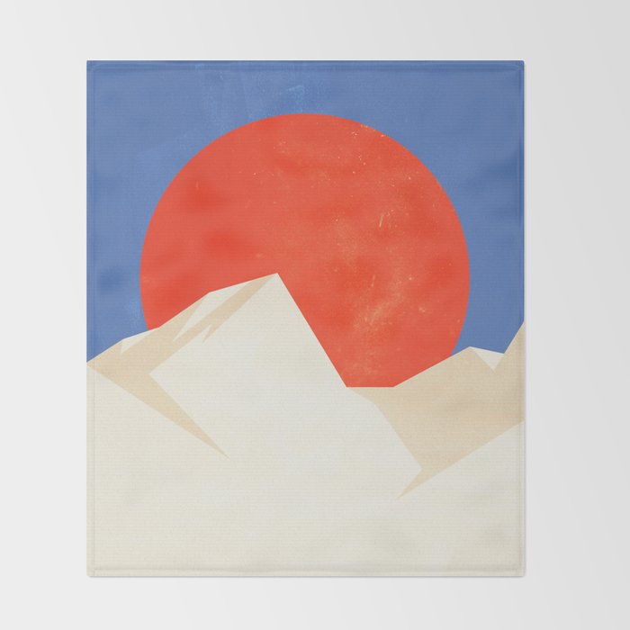 The Japanese Sun | Vintage Minimal Mount Fuji Landscape Throw Blanket Gallery Image 2