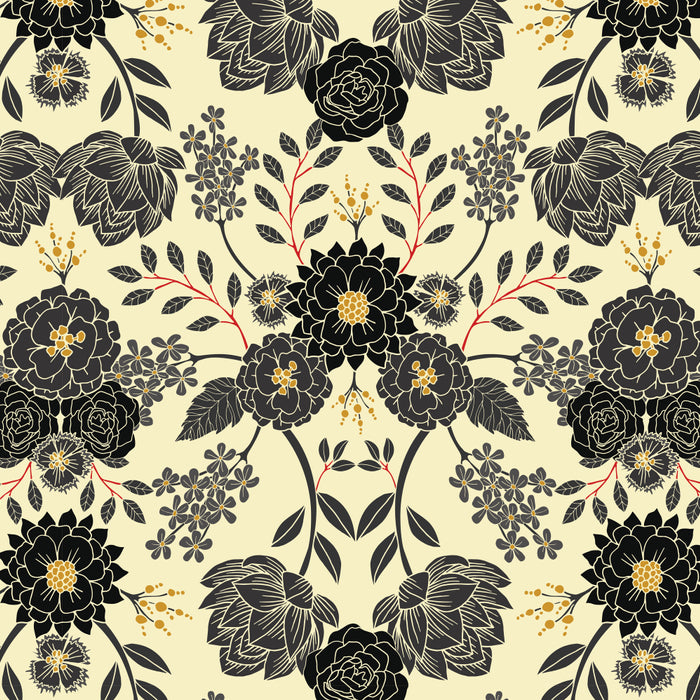Gray, Black, Cream, Yellow & Red Sophisticated Floral Pattern Coffee Mug Gallery Image 2