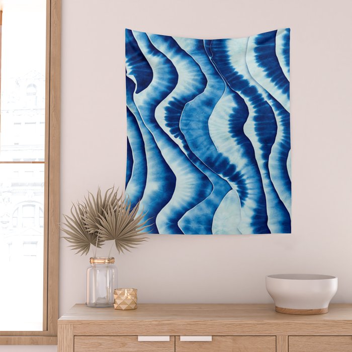 Shibori: Japanese Indigo Tie-Dye Pattern 01 Wall Tapestry Gallery Image 2