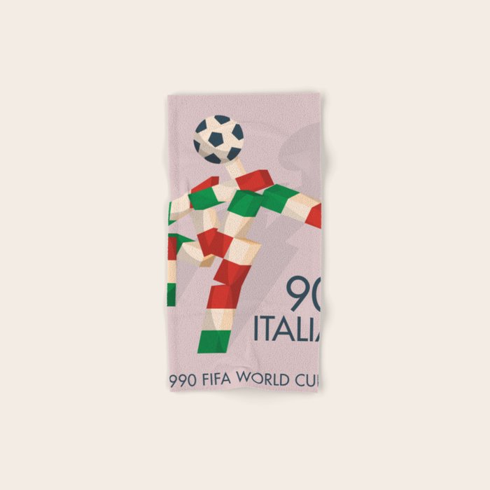 Vintage World Cup poster, Ciao, Italia 90 mascot, old football print Bath Towel Gallery Image 1