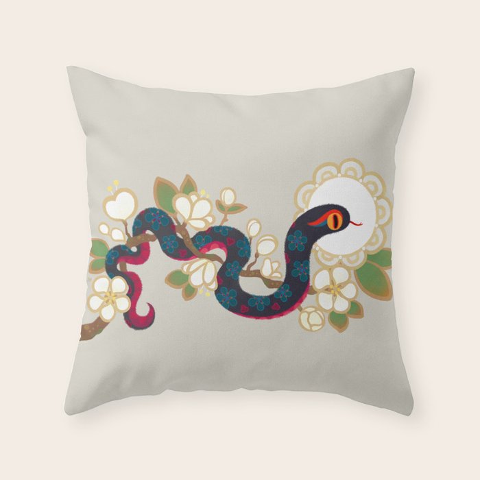 Snake and flowers 2 Throw Pillow Gallery Image 6