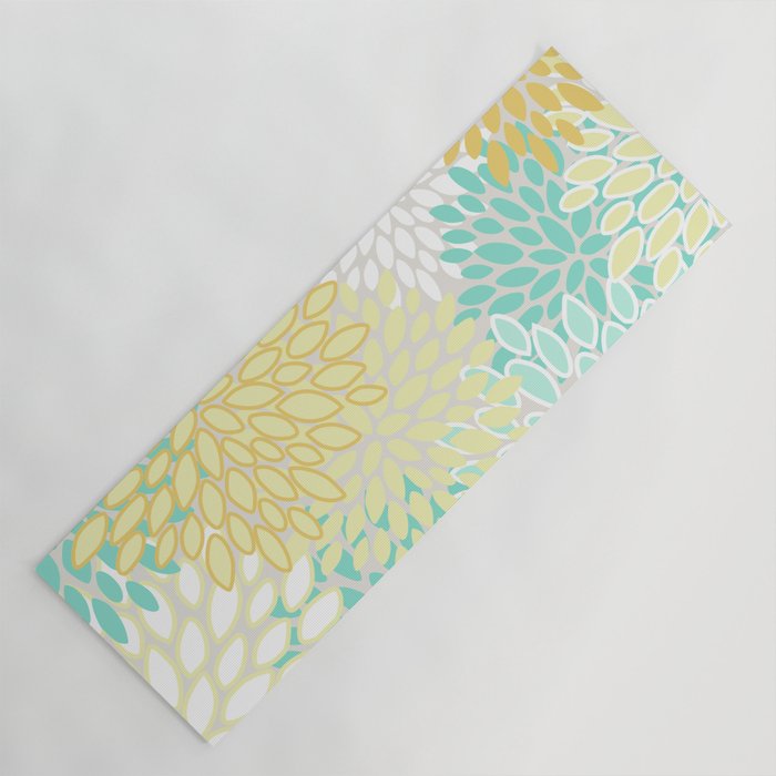 Floral Prints, Mint Green and Yellow, Modern Print Art Yoga Mat Gallery Image 1