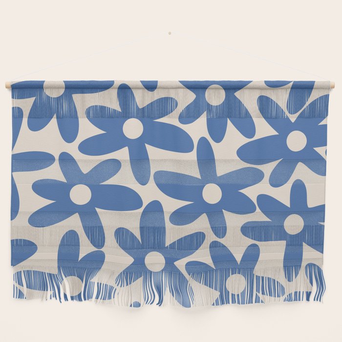 Blue Daisy Time Cute Retro Floral Pattern Wall Hanging Gallery Image 1