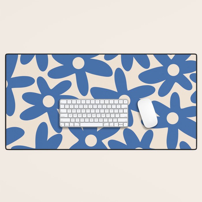Blue Daisy Time Cute Retro Floral Pattern Desk Mat Gallery Image 1