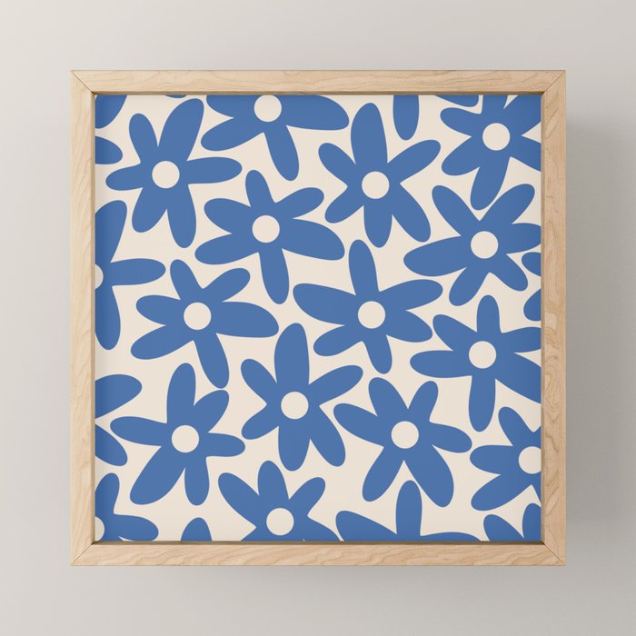 Blue Daisy Time Cute Retro Floral Pattern Mini Art Print Gallery Image 1