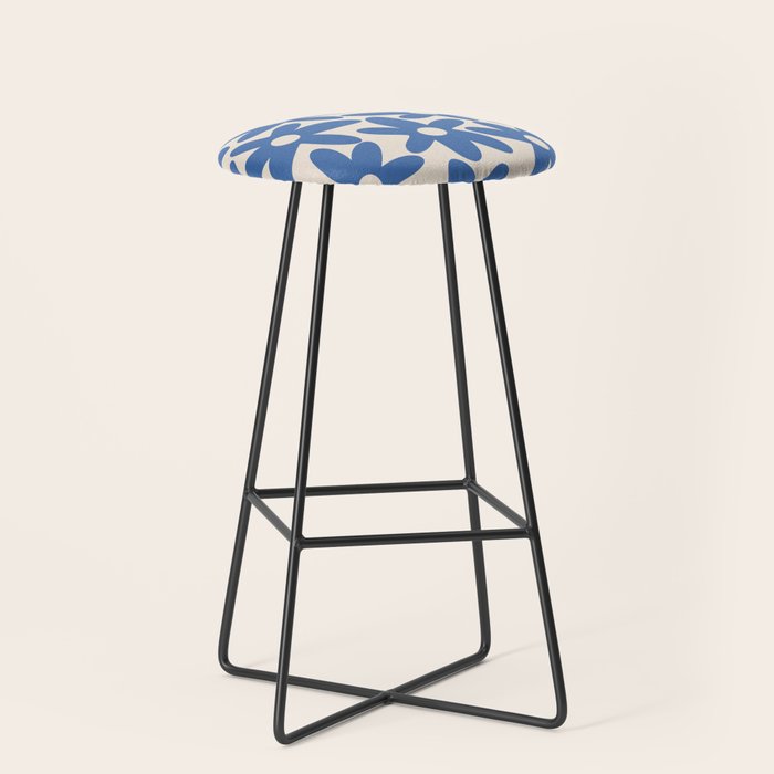 Blue Daisy Time Cute Retro Floral Pattern Stool Gallery Image 1