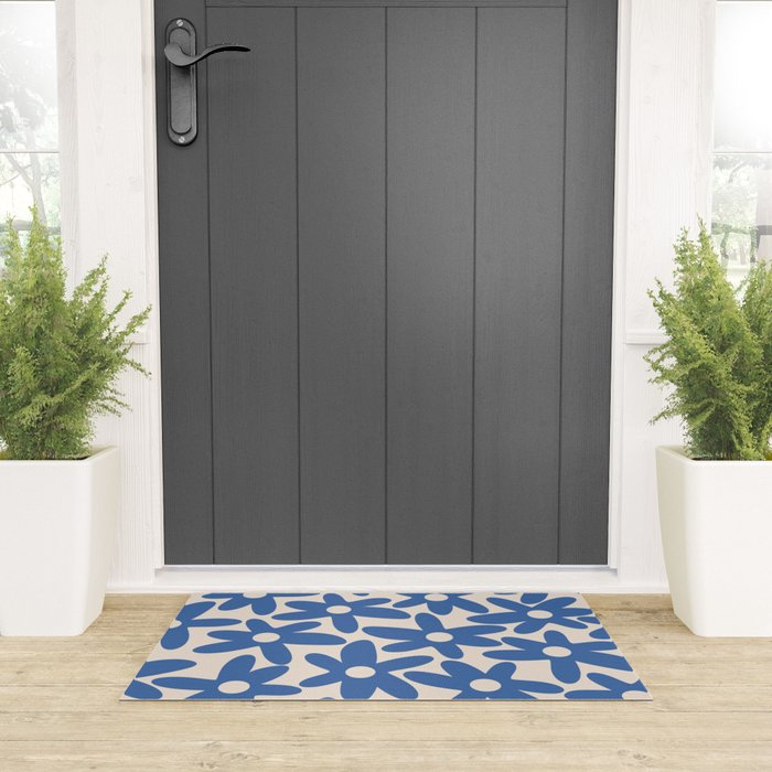 Blue Daisy Time Cute Retro Floral Pattern Welcome Mat Gallery Image 3