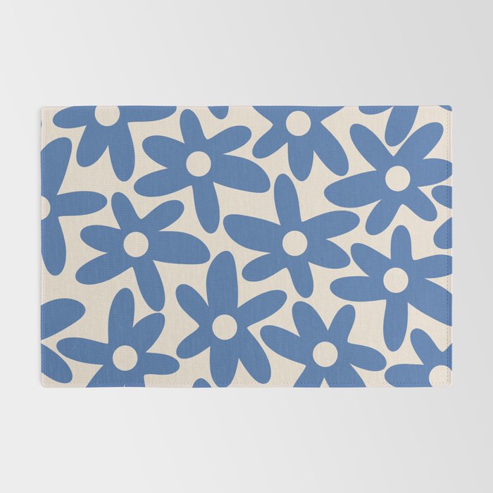 Blue Daisy Time Cute Retro Floral Pattern Rug Gallery Image 2