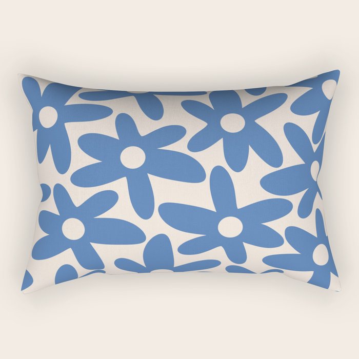 Blue Daisy Time Cute Retro Floral Pattern Rectangular Pillow Gallery Image 1