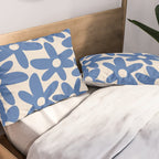 Blue Daisy Time Cute Retro Floral Pattern Pillow Sham Gallery Image 2