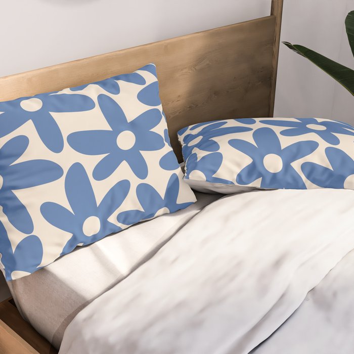 Blue Daisy Time Cute Retro Floral Pattern Pillow Sham Gallery Image 2