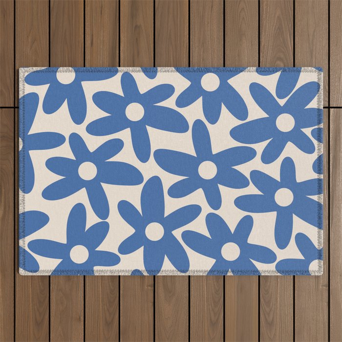 Blue Daisy Time Cute Retro Floral Pattern Outdoor Rug Gallery Image 1