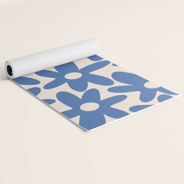 Blue Daisy Time Cute Retro Floral Pattern Yoga Mat Gallery Image 2