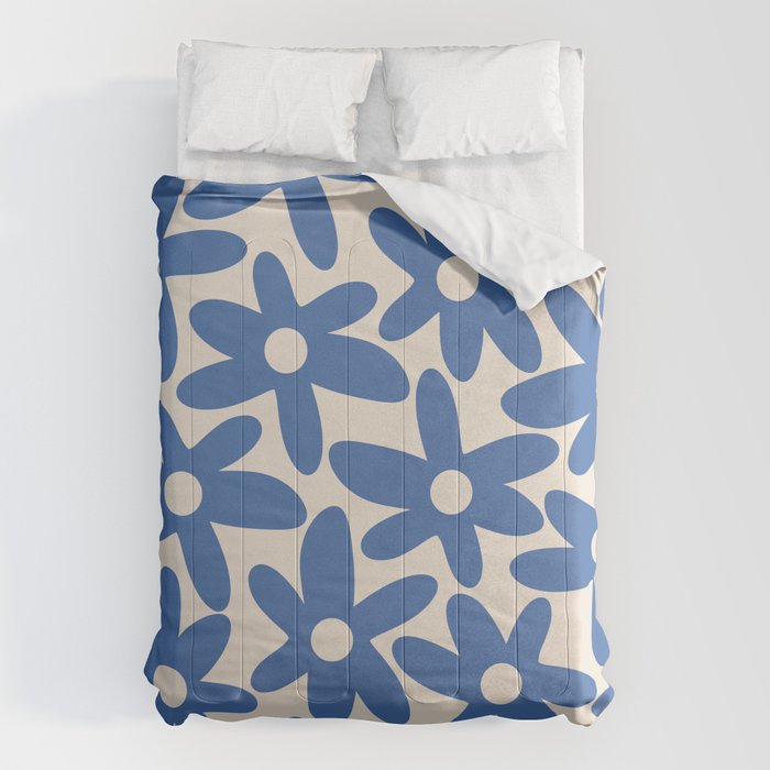 Blue Daisy Time Cute Retro Floral Pattern Comforter Gallery Image 1