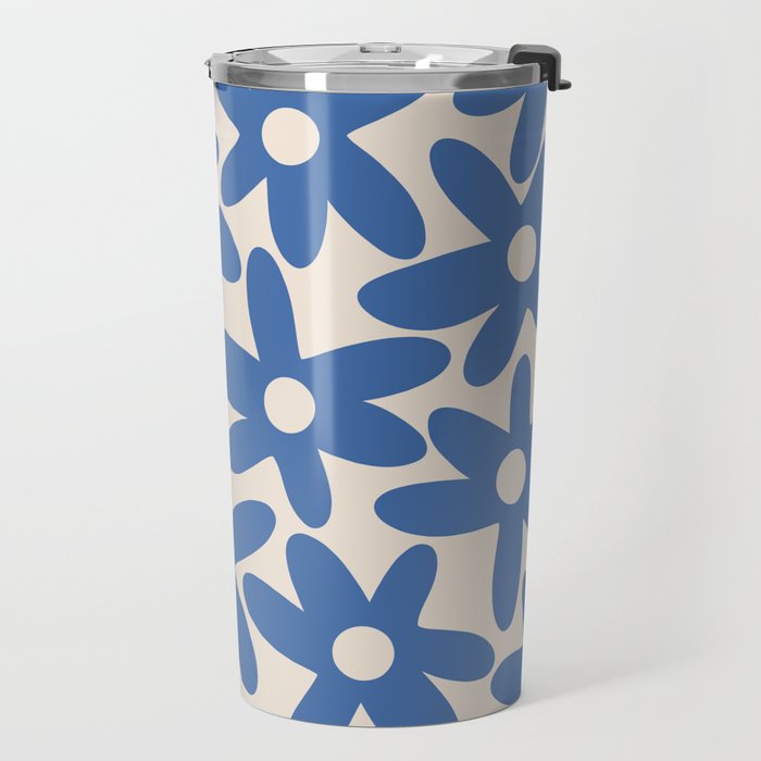 Blue Daisy Time Cute Retro Floral Pattern Travel Mug Gallery Image 2