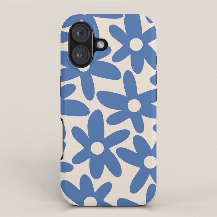 Blue Daisy Time Cute Retro Floral Pattern iPhone Case Gallery Image 1