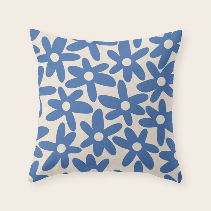 Blue Daisy Time Cute Retro Floral Pattern Throw Pillow Gallery Image 6