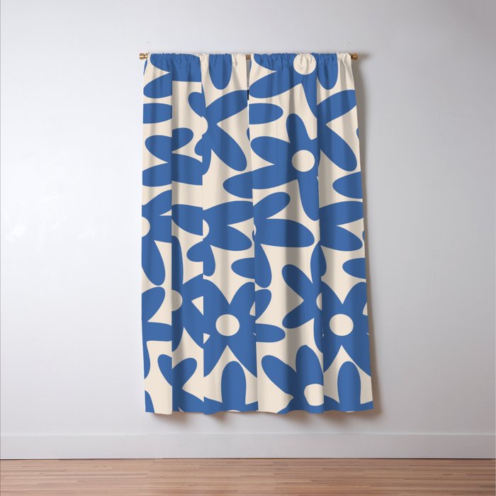 Blue Daisy Time Cute Retro Floral Pattern Window Curtain Gallery Image 3