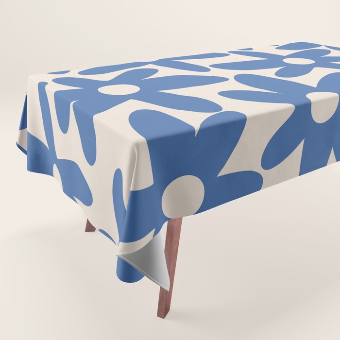 Blue Daisy Time Cute Retro Floral Pattern Tablecloth Gallery Image 1