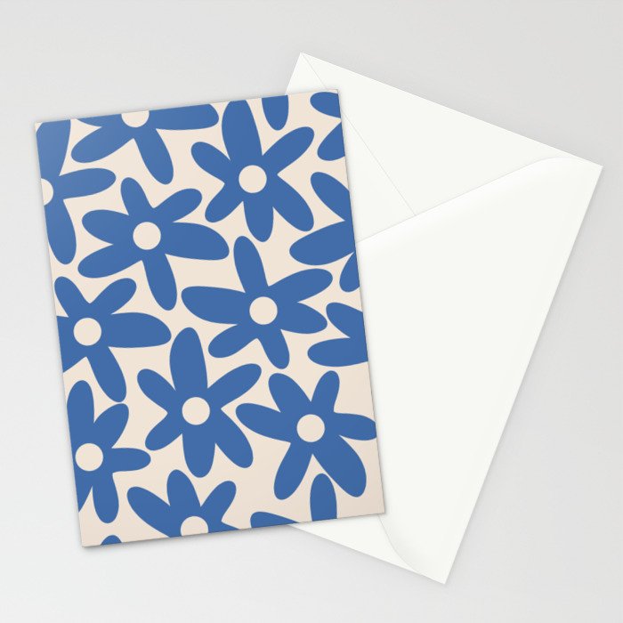 Blue Daisy Time Cute Retro Floral Pattern Stationery Card Gallery Image 2
