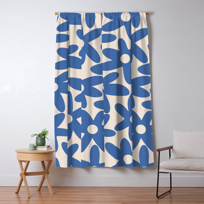 Blue Daisy Time Cute Retro Floral Pattern Window Curtain Gallery Image 1