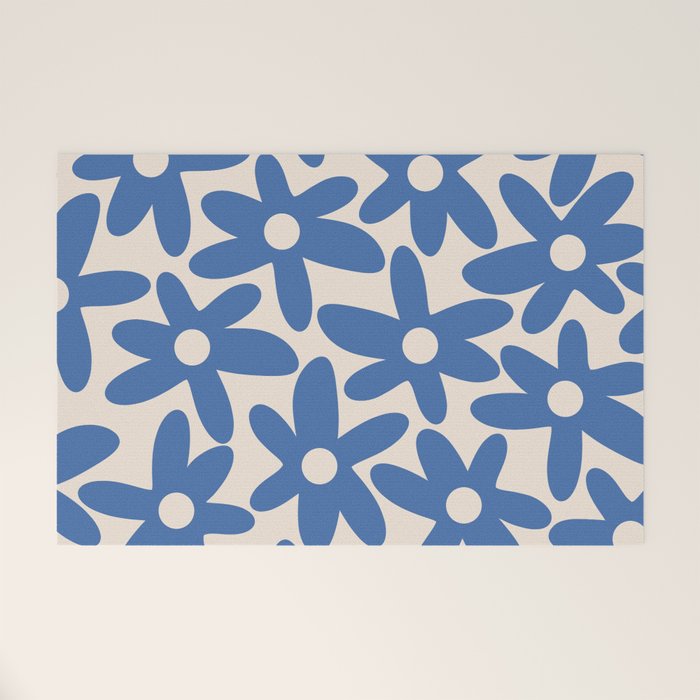 Blue Daisy Time Cute Retro Floral Pattern Welcome Mat Gallery Image 1