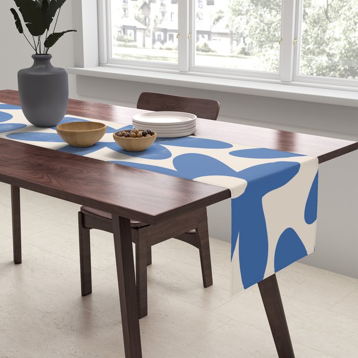 Blue Daisy Time Cute Retro Floral Pattern Table Runner Gallery Image 2