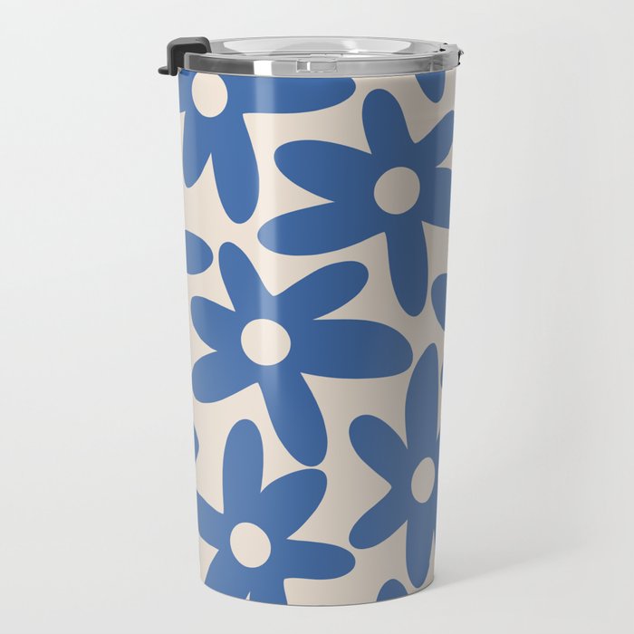 Blue Daisy Time Cute Retro Floral Pattern Travel Mug Gallery Image 3