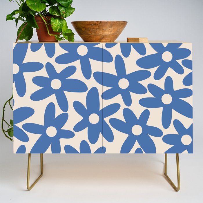 Blue Daisy Time Cute Retro Floral Pattern Credenza Gallery Image 1